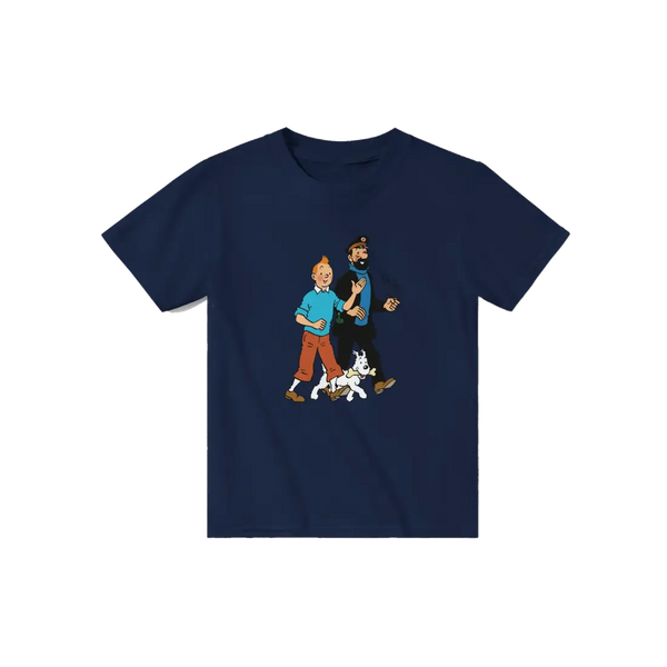 Tintin Snowy and Captain Haddock Artwork T-Shirt - Youth / Navy / S - T-Shirt