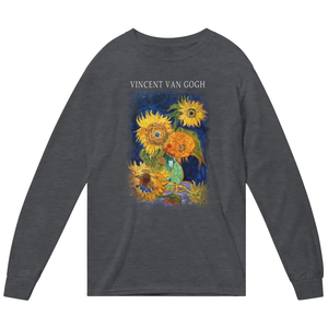 Van Gogh Five Sunflowers 1888 Artwork Long Sleeve Shirt - Dark Heather / Small - Long Sleeve Shirt