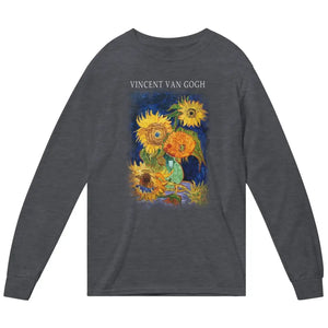 Van Gogh Five Sunflowers 1888 Artwork Long Sleeve Shirt - Dark Heather / Small - Long Sleeve Shirt
