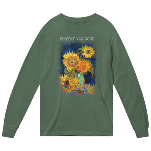 Van Gogh Five Sunflowers 1888 Artwork Long Sleeve Shirt - Military Green / Small - Long Sleeve Shirt