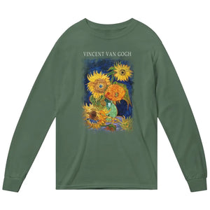Van Gogh Five Sunflowers 1888 Artwork Long Sleeve Shirt - Military Green / Small - Long Sleeve Shirt