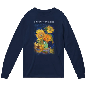 Van Gogh Five Sunflowers 1888 Artwork Long Sleeve Shirt - Navy / Small - Long Sleeve Shirt