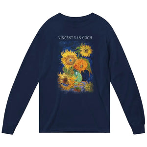 Van Gogh Five Sunflowers 1888 Artwork Long Sleeve Shirt - Navy / Small - Long Sleeve Shirt