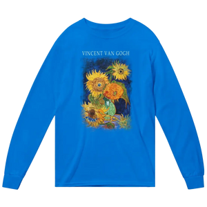 Van Gogh Five Sunflowers 1888 Artwork Long Sleeve Shirt - Royal Blue / Small - Long Sleeve Shirt