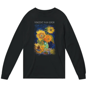 Van Gogh Five Sunflowers 1888 Artwork Long Sleeve Shirt - Black / Small - Long Sleeve Shirt