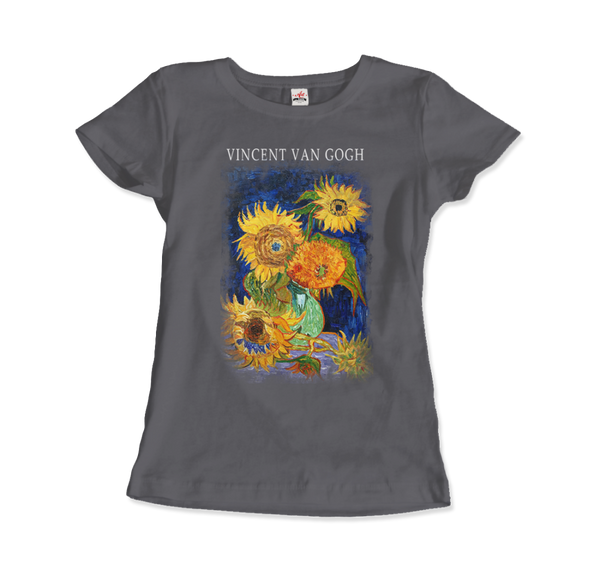 Van Gogh Five Sunflowers 1888 Artwork T-Shirt - Women (Fitted) / Charcoal / S - T-Shirt