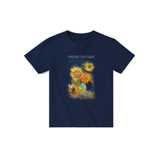 Van Gogh Five Sunflowers 1888 Artwork T-Shirt - Youth / Navy / S - T-Shirt