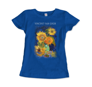 Van Gogh Five Sunflowers 1888 Artwork T-Shirt - Women (Fitted) / Royal Blue / S - T-Shirt