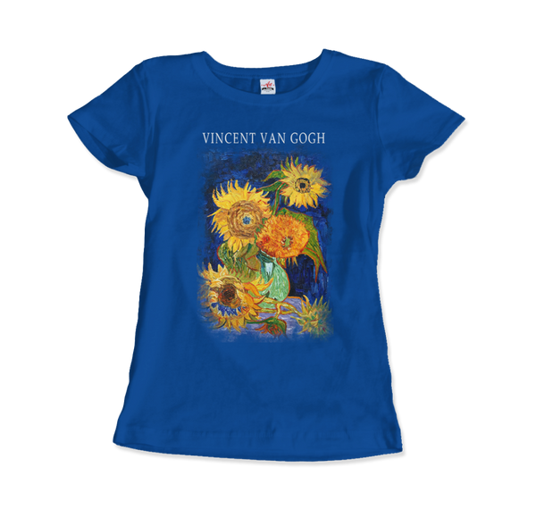 Van Gogh Five Sunflowers 1888 Artwork T-Shirt - Women (Fitted) / Royal Blue / S - T-Shirt