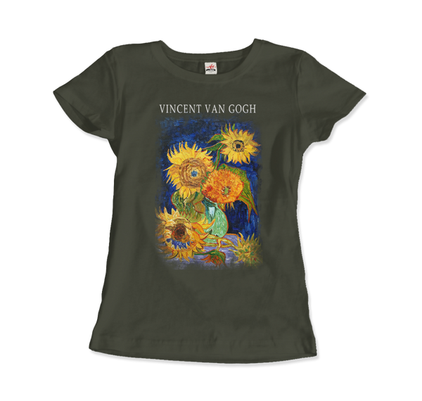 Van Gogh Five Sunflowers 1888 Artwork T-Shirt - Women (Fitted) / City Green / S - T-Shirt