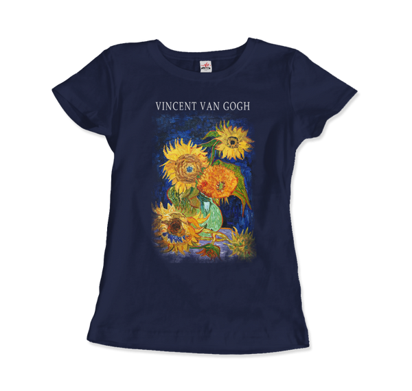 Van Gogh Five Sunflowers 1888 Artwork T-Shirt - Women (Fitted) / Navy / S - T-Shirt