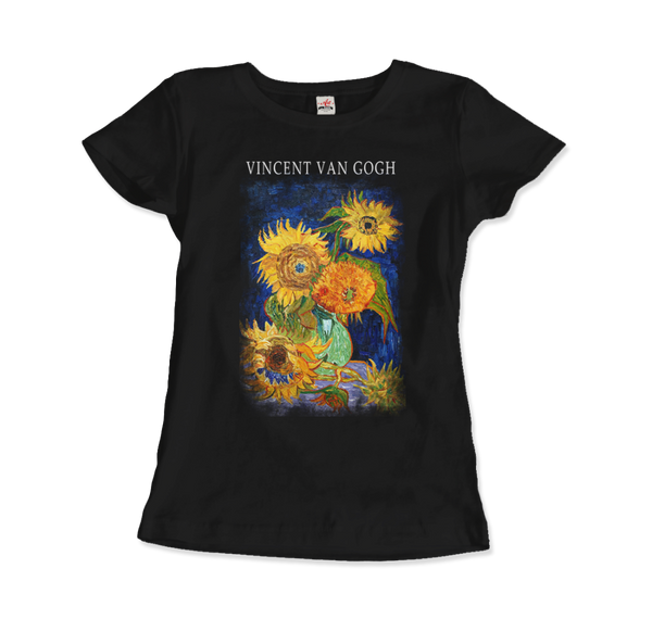 Van Gogh Five Sunflowers 1888 Artwork T-Shirt - Women (Fitted) / Black / S - T-Shirt