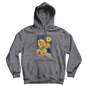 Van Gogh Five Sunflowers Art Hoodie - Dark Heather / S - Hoodie