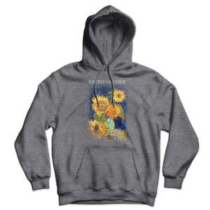 Van Gogh Five Sunflowers Art Hoodie - Dark Heather / S - Hoodie