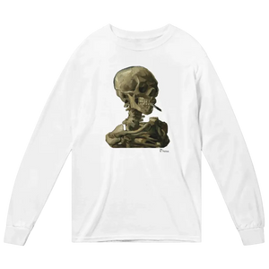 Van Gogh Skull of a Skeleton with Burning Cigarette 1886 Long Sleeve Shirt - White / Small - Long Sleeve Shirt