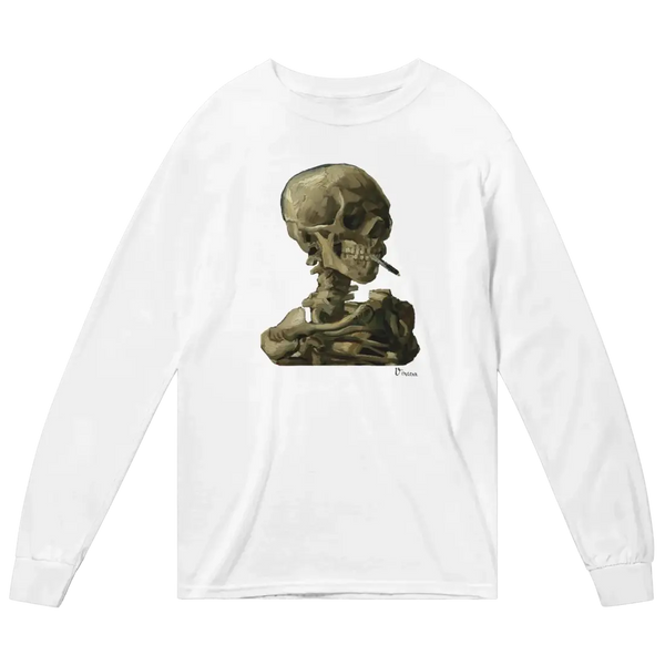 Van Gogh Skull of a Skeleton with Burning Cigarette 1886 Long Sleeve Shirt - White / Small - Long Sleeve Shirt