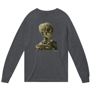 Van Gogh Skull of a Skeleton with Burning Cigarette 1886 Long Sleeve Shirt - Dark Heather / Small - Long Sleeve Shirt