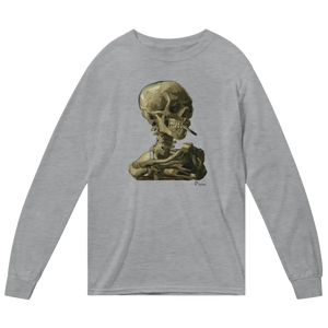 Van Gogh Skull of a Skeleton with Burning Cigarette 1886 Long Sleeve Shirt - Heather Grey / Small - Long Sleeve Shirt