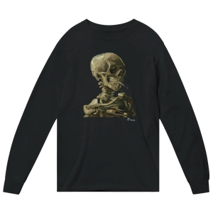 Van Gogh Skull of a Skeleton with Burning Cigarette 1886 Long Sleeve Shirt - Black / Small - Long Sleeve Shirt