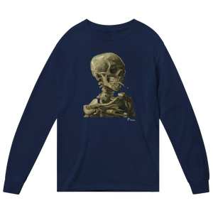 Van Gogh Skull of a Skeleton with Burning Cigarette 1886 Long Sleeve Shirt - Navy / Small - Long Sleeve Shirt