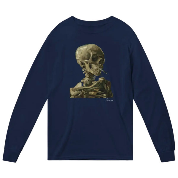 Van Gogh Skull of a Skeleton with Burning Cigarette 1886 Long Sleeve Shirt - Navy / Small - Long Sleeve Shirt