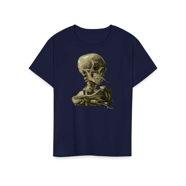Van Gogh Skull of a Skeleton with Burning Cigarette 1886 T - Shirt - Youth / Navy / S - T - Shirt