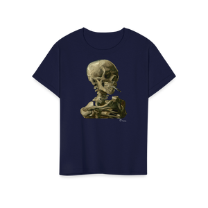 Van Gogh Skull of a Skeleton with Burning Cigarette 1886 T-Shirt - Youth / Navy / S - T-Shirt