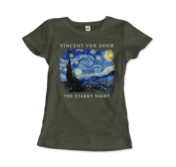 Van Gogh - The Starry Night 1889 Artwork T-Shirt - Women / Military Green / S - T-Shirt