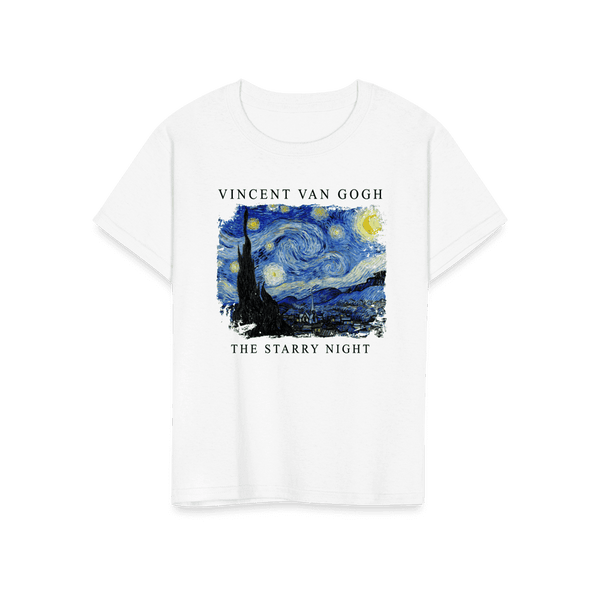 Van Gogh - The Starry Night 1889 Artwork T-Shirt - Youth / White / S - T-Shirt