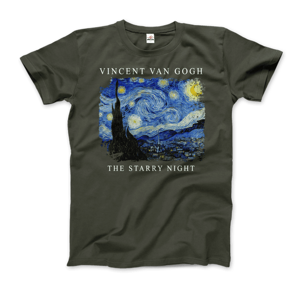 Van Gogh - The Starry Night 1889 Artwork T-Shirt - Men / Military Green / S - T-Shirt