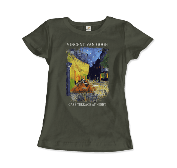 Vincent Van Gogh - Cafe Terrace at Night 1888 Artwork T-Shirt - Women / Military Green / S - T-Shirt