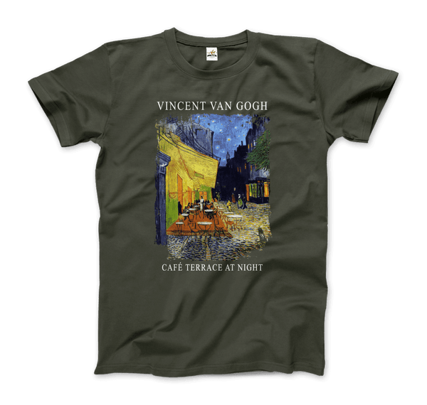 Vincent Van Gogh - Cafe Terrace at Night 1888 Artwork T-Shirt - Men / Military Green / S - T-Shirt