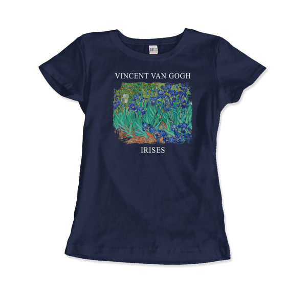 Vincent Van Gogh - Irises 1889 Artwork T-Shirt - Women (Fitted) / Navy / S - T-Shirt