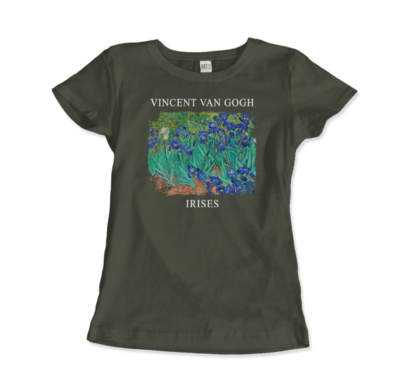 Vincent Van Gogh - Irises 1889 Artwork T-Shirt - Women (Fitted) / Military Green / S - T-Shirt