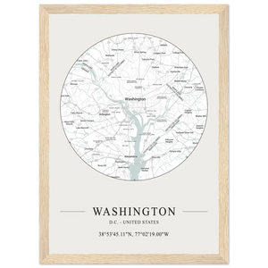 Washington D.C. United States - Minimalist Map Poster - Matte / 8 x 12″ (21 x 29.7cm) / Wood - Poster