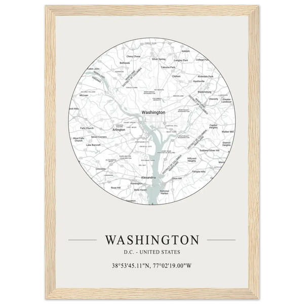 Washington D.C. United States - Minimalist Map Poster - Matte / 8 x 12″ (21 x 29.7cm) / Wood - Poster