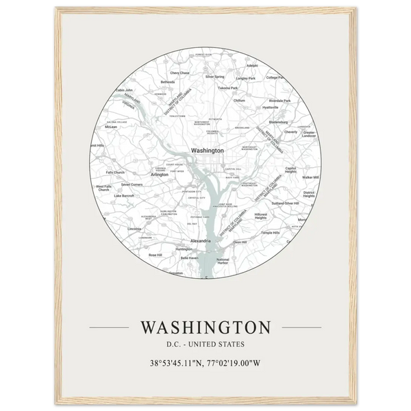 Washington D.C. United States - Minimalist Map Poster - Matte / 18 x 24″ (45 x 60cm) / Wood - Poster