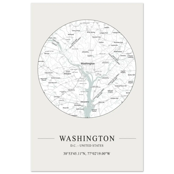 Washington D.C. United States - Minimalist Map Poster - Matte / 8 x 12″ (21 x 29.7cm) / None - Poster