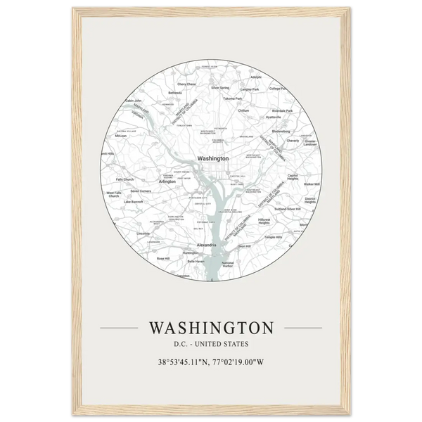 Washington D.C. United States - Minimalist Map Poster - Matte / 12 x 18″ (30 x 45cm) / Wood - Poster