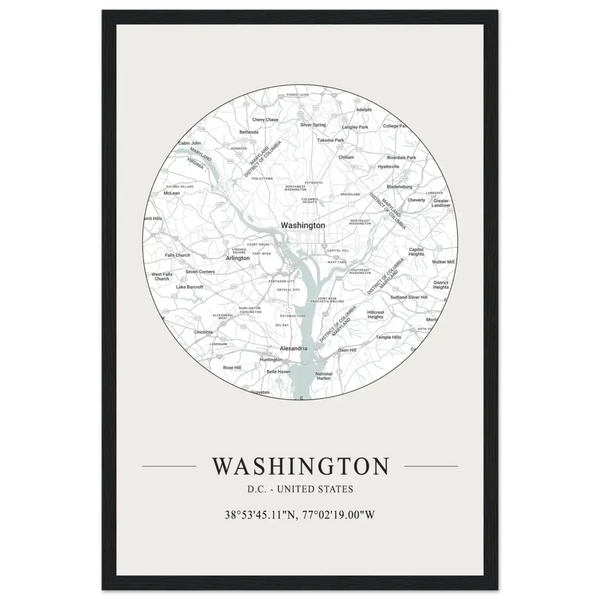 Washington D.C. United States - Minimalist Map Poster - Matte / 12 x 18″ (30 x 45cm) / Black - Poster