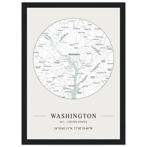 Washington D.C. United States - Minimalist Map Poster - Matte / 8 x 12″ (21 x 29.7cm) / Black - Poster