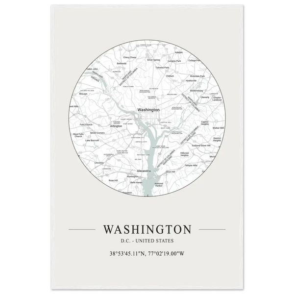 Washington D.C. United States - Minimalist Map Poster - Matte / 24 x 36″ (60 x 90cm) / White - Poster