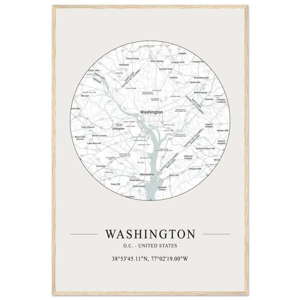 Washington D.C. United States - Minimalist Map Poster - Matte / 24 x 36″ (60 x 90cm) / Wood - Poster