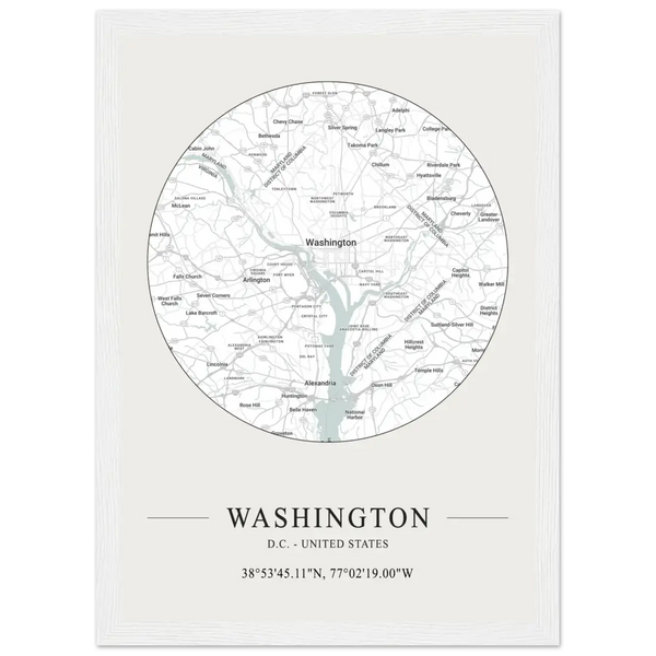 Washington D.C. United States - Minimalist Map Poster - Matte / 8 x 12″ (21 x 29.7cm) / White - Poster