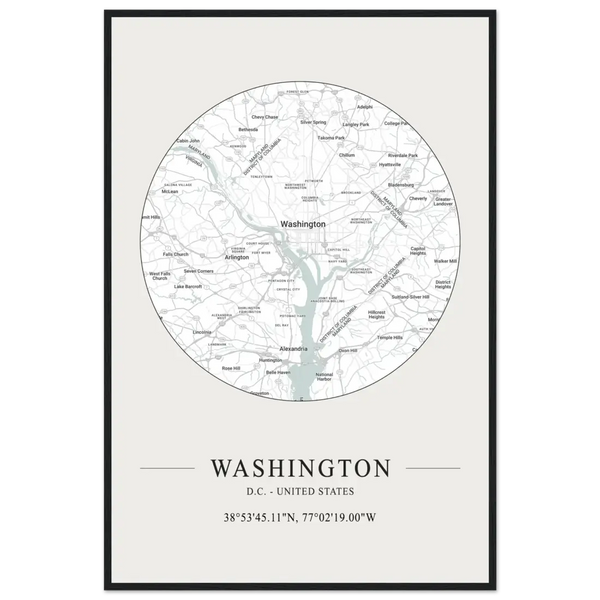 Washington D.C. United States - Minimalist Map Poster - Matte / 24 x 36″ (60 x 90cm) / Black - Poster