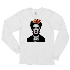 Frida Kahlo With Flowers Poster Artwork Long Sleeve Shirt - White / Small by Art-O-Rama