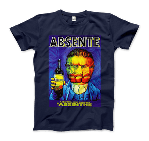 Absente, Vintage Absinthe Liquor Advertisement with Van Gogh T-Shirt - Men / Navy / Small by Art-O-Rama