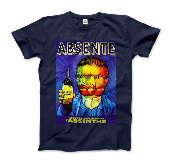 Absente, Vintage Absinthe Liquor Advertisement with Van Gogh T-Shirt - Men / Navy / Small by Art-O-Rama