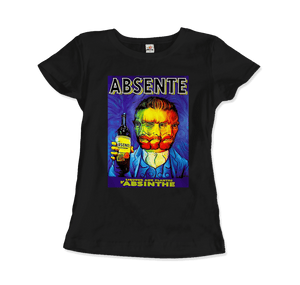 Absente, Vintage Absinthe Liquor Advertisement with Van Gogh T-Shirt - Women / Black / Small by Art-O-Rama