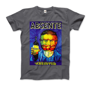 Absente, Vintage Absinthe Liquor Advertisement with Van Gogh T-Shirt - Men / Charcoal / Small by Art-O-Rama